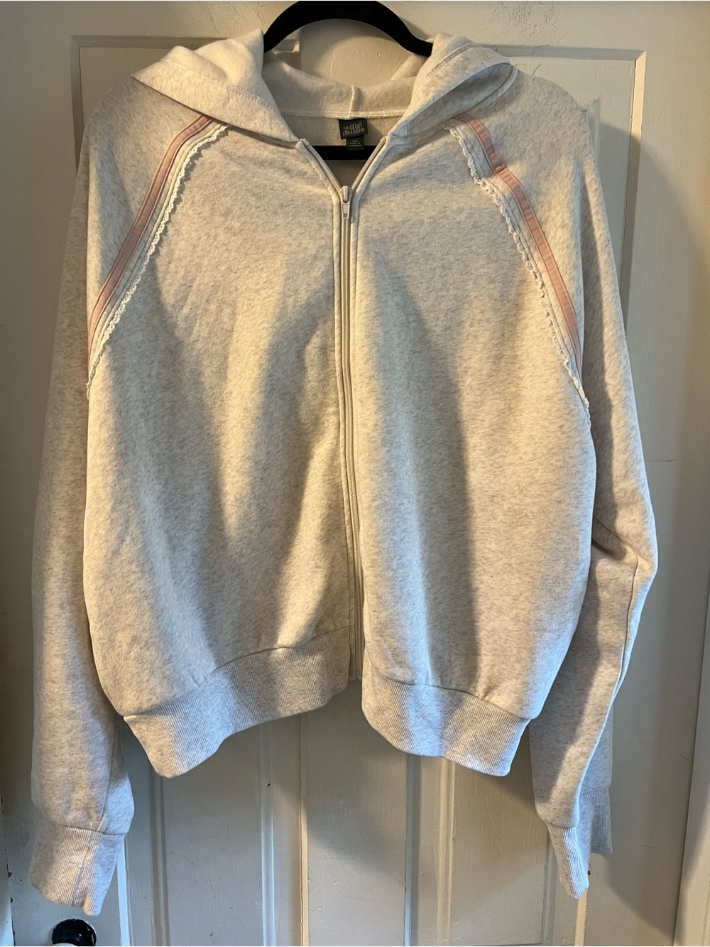 Light Gray Zip-Front Hoodie with Pink and lace  Stripe